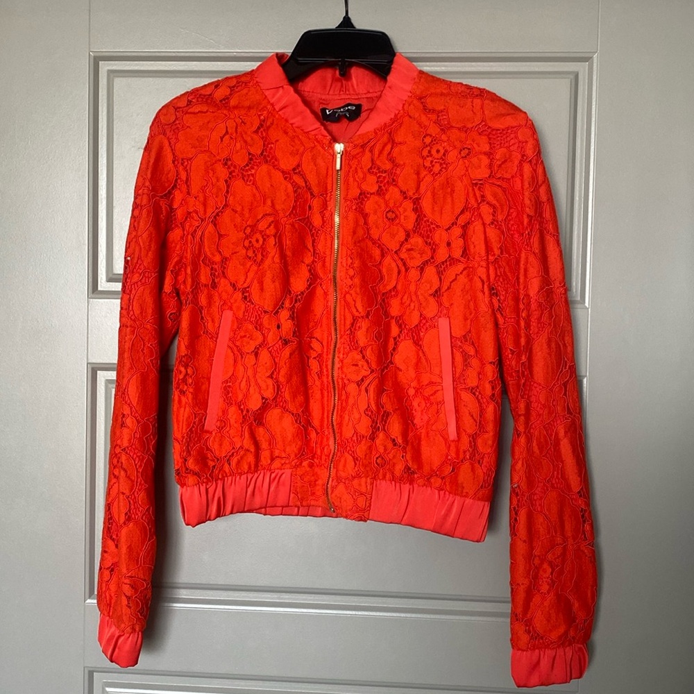 Bebe orange lace bomber jacket